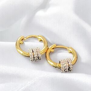 Gold Huggie Earrings with Crystal Rondelles NIB